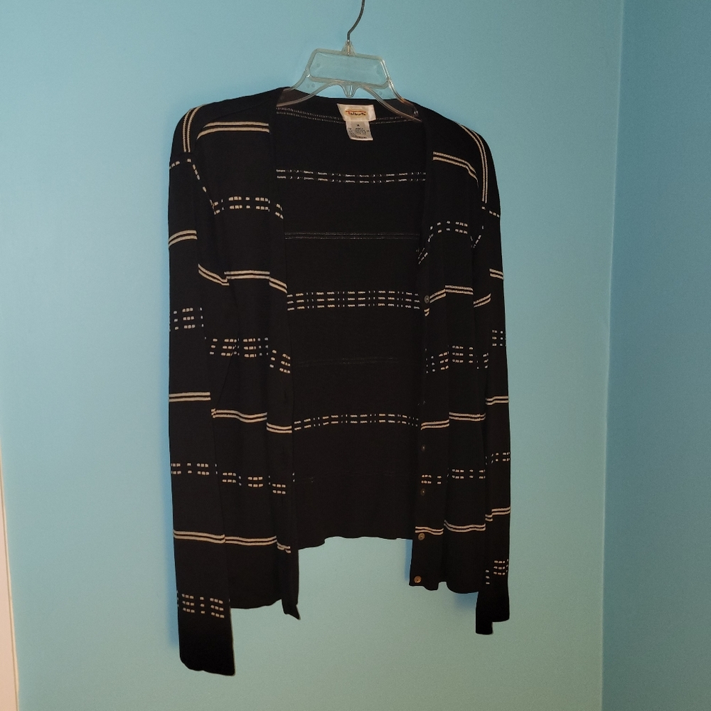 Talbots Black Beige Silk Cardigan sz. Medium - Picture 8 of 8